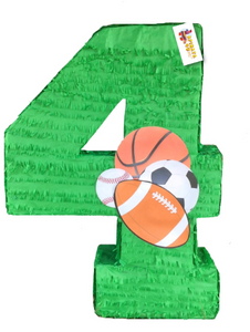 20" Tall Green Number Four Pinata Mixed Sports Fourth Birthday